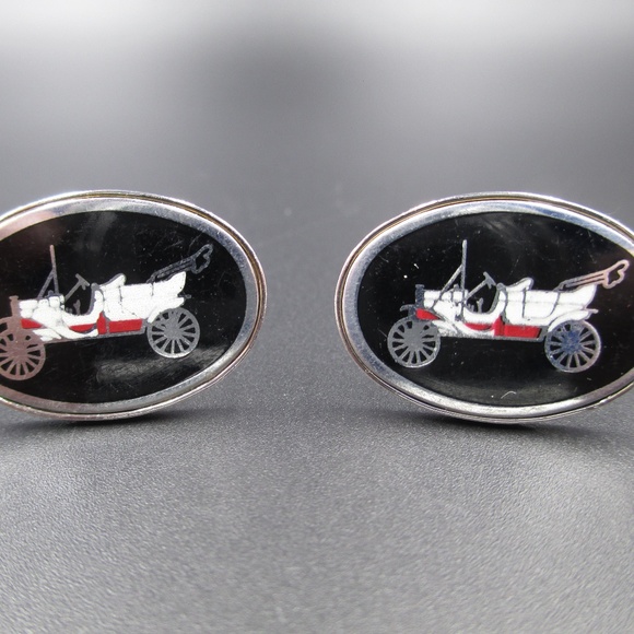 Other - Vintage Black & Silver Old Car Cuff Links